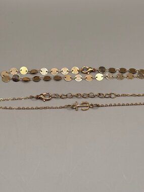 Set of 2 Gold Tone Anklets Disc Chain Anchor Charm